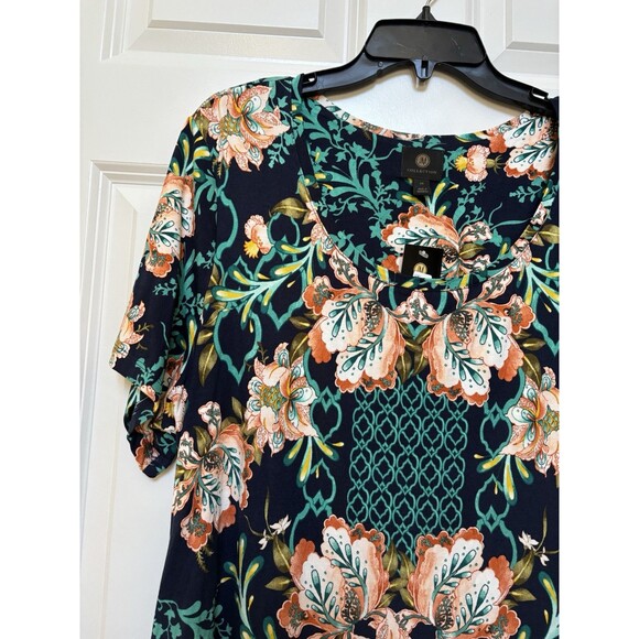 JM COLLECTION WOMENS TOPS FLORAL PULLOVER SHORT SLEEVE CREW NECK KNIT MULTICOLOR - Picture 5 of 7